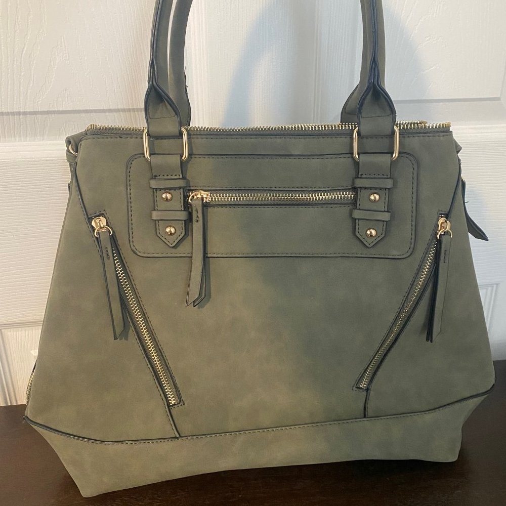 Violet Ray O-Ring Puller Multi Zip Satchel Handbag - Green